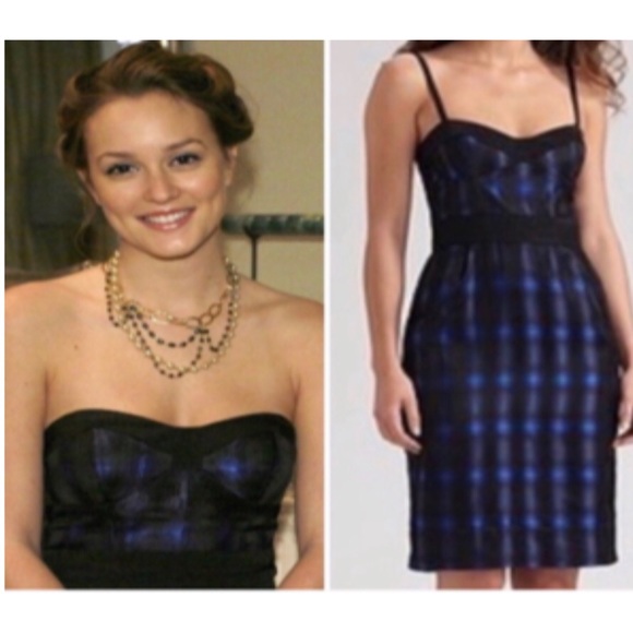 DVF Diane von Furstenberg “Little Ann” Blue Plaid Bustier Strapless Dress SZ 4 - Picture 5 of 17
